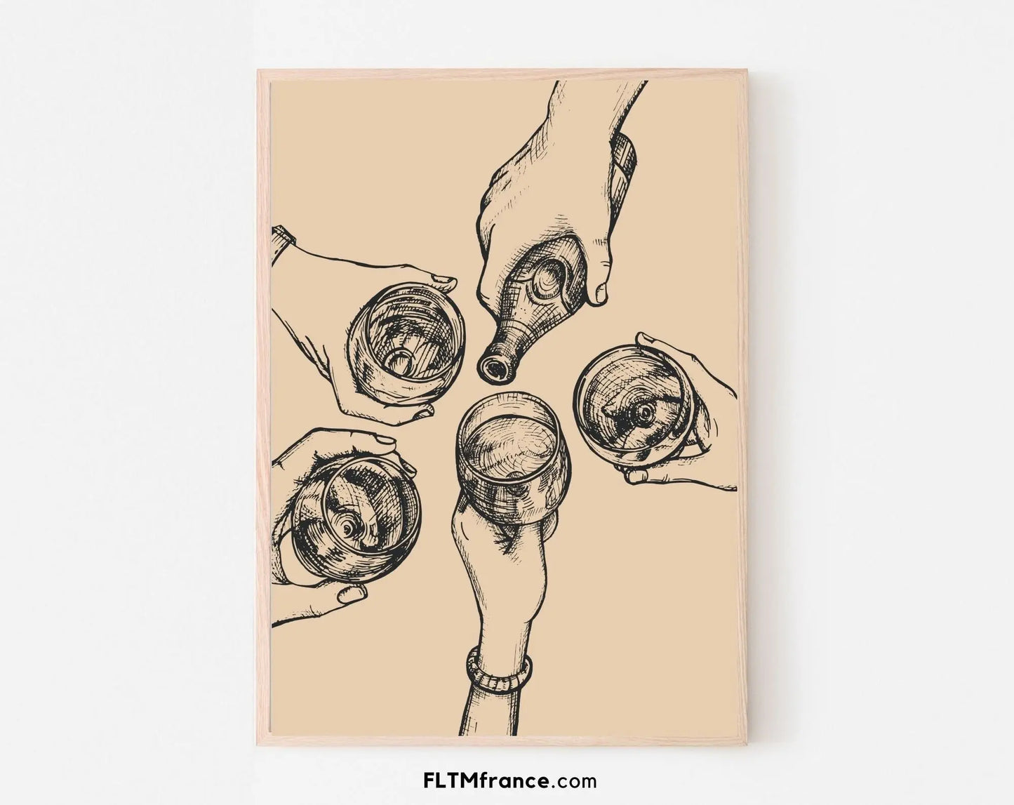 Affiche apéritif - Mains avec verres et bières qui trinquent FLTMfrance