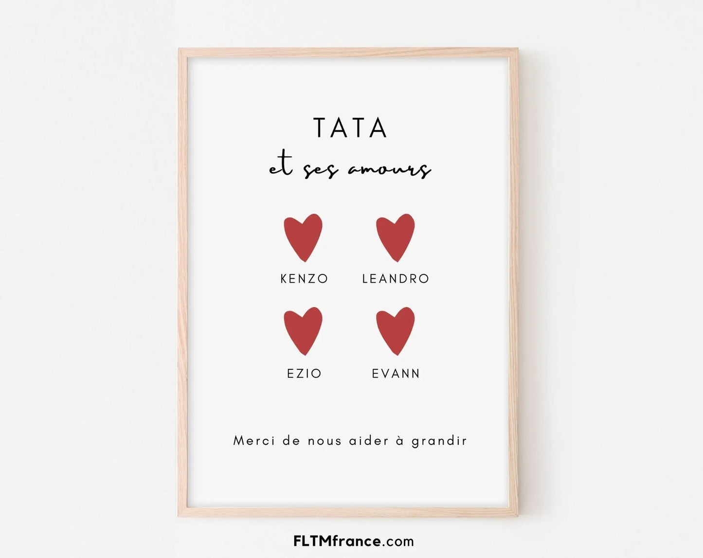 Tata avec le ou les prénoms de ses neveux Affiche personnalisée - Décoration murale pour les tantes - Idée cadeau original à imprimer FLTMfrance