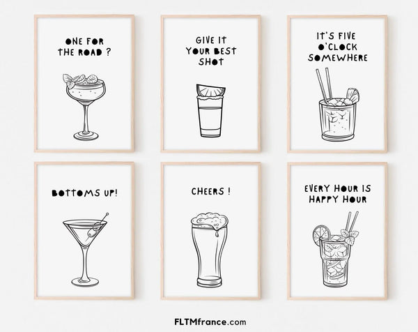Affiche d'art de bar - 6 Posters d'alcool