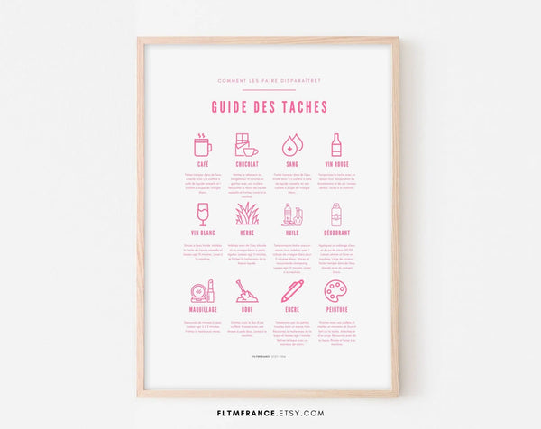 Affiche Guide des taches couleur rose - Poster de buanderie