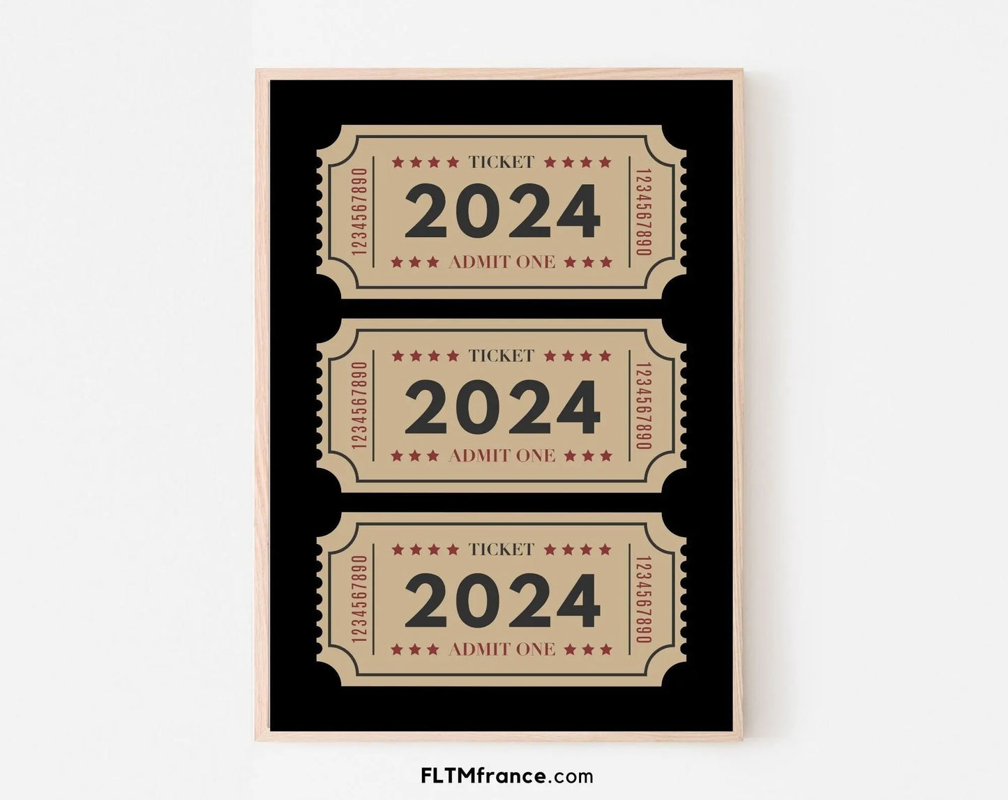 Ticket du nouvel an 2024 affiche - Art mural du nouvel an - Décoration du réveillon du nouvel an - Poster à imprimer FLTMfrance - FLTMfrance
