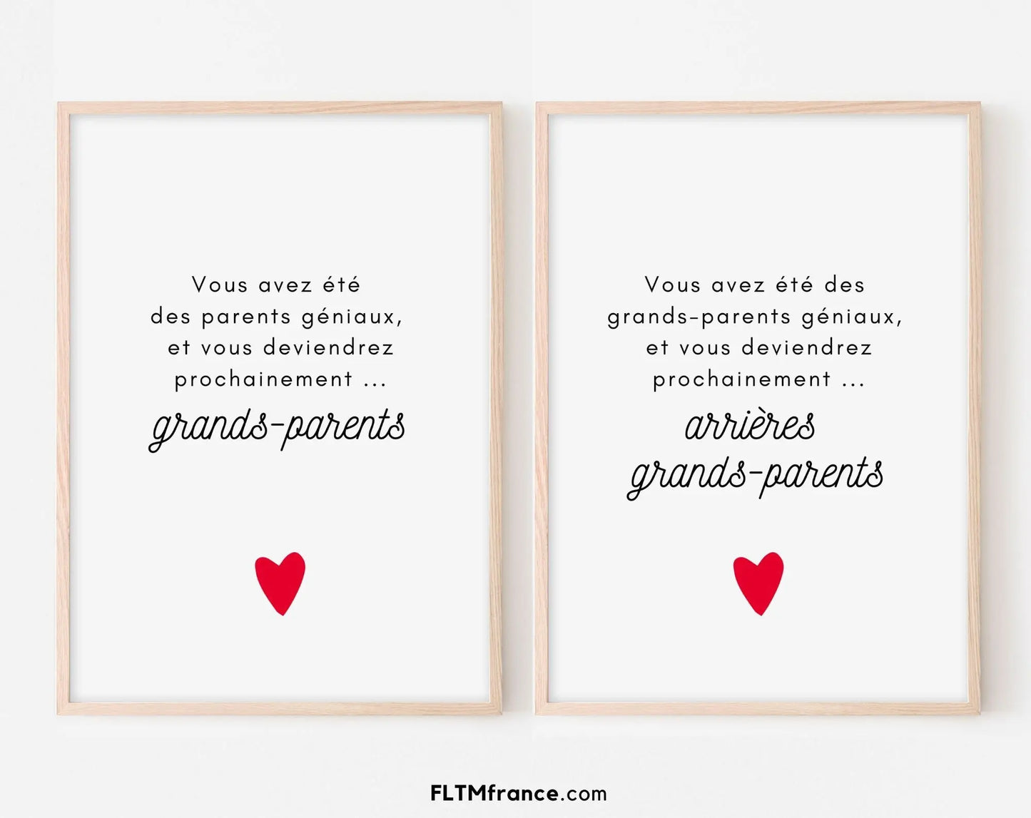 Annonce grossesse aux grands-parents et arrière grands-parents - Lot de 2 cartes ou posters à imprimer - Idée d'annonce originale bébé FLTMfrance
