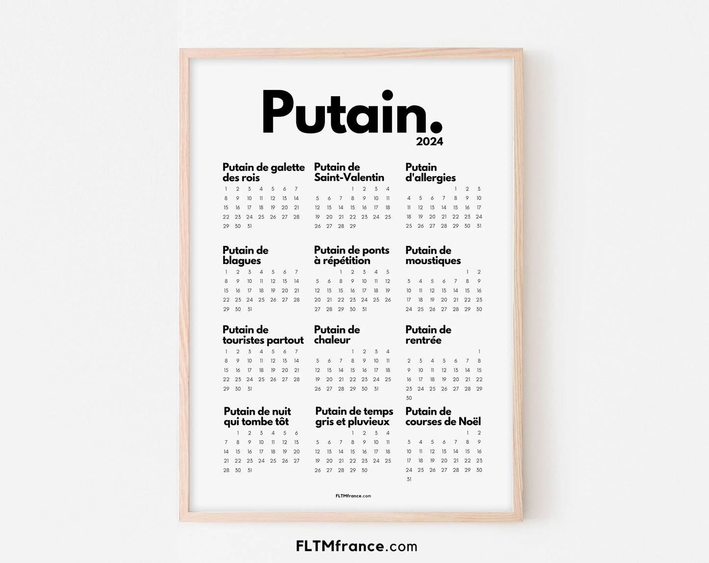 Calendrier Putain 2024 - Calendrier 2024 à imprimer FLTMfrance