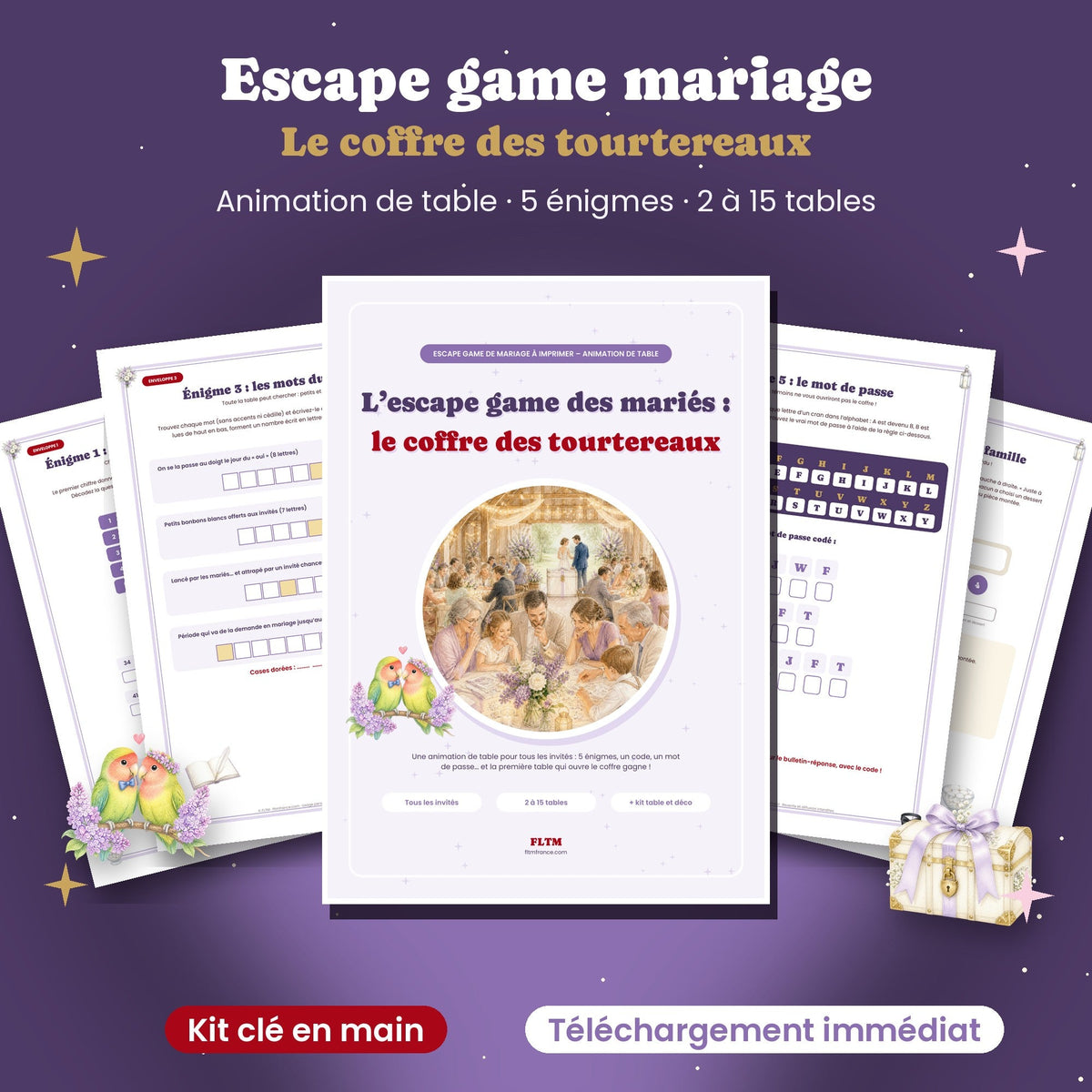 Escape game mariage à imprimer, le coffre des tourtereaux
