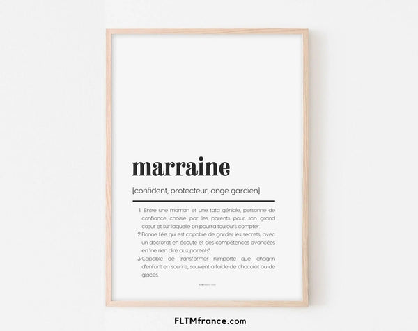 Affiche définition marraine humour à imprimer