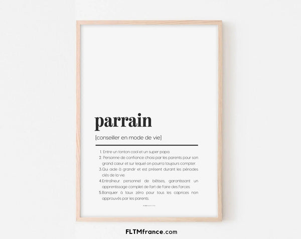 Affiche définition parrain - cadeau parrain humour à imprimer