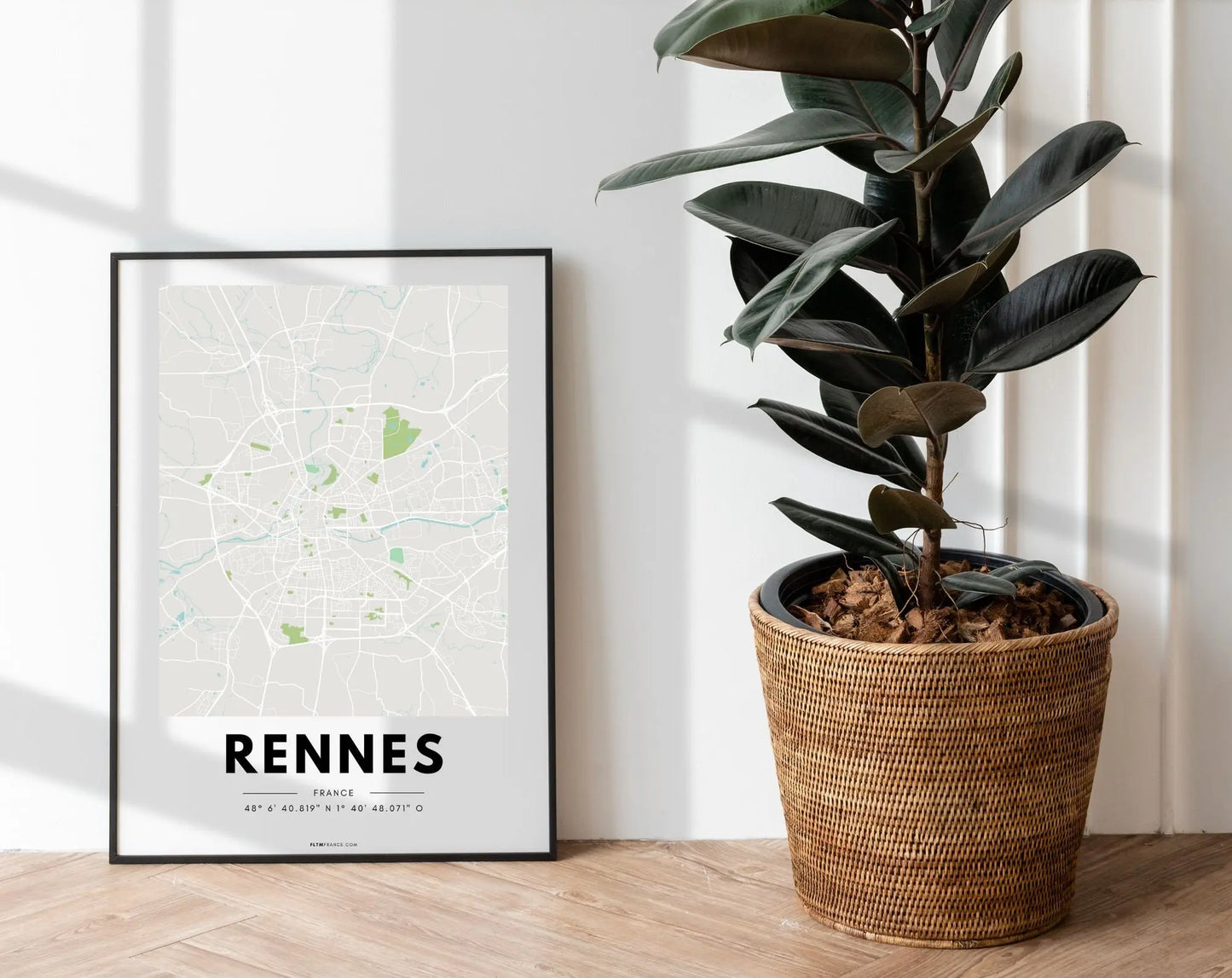 Affiche carte Rennes - Villes de France FLTMfrance