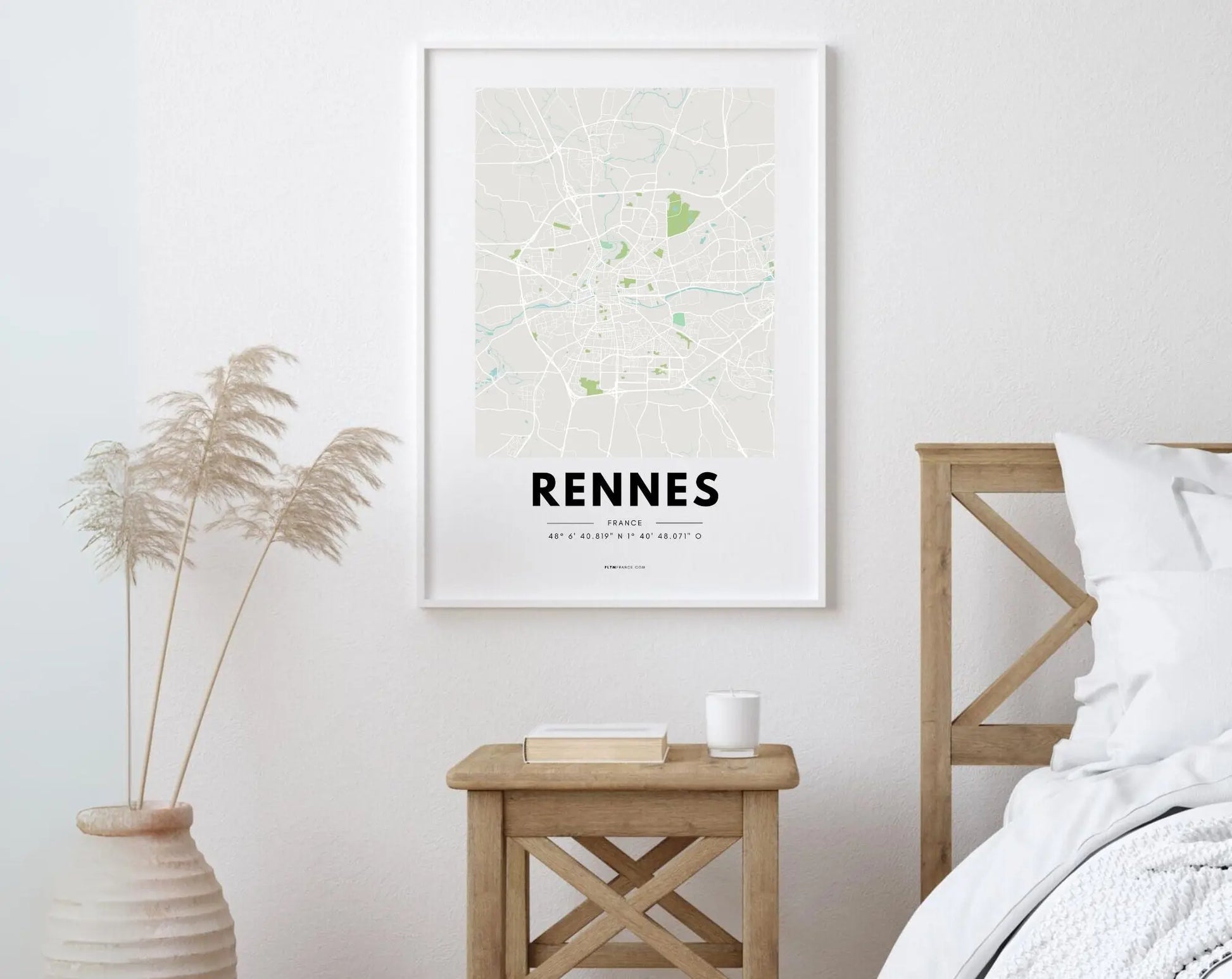 Affiche carte Rennes - Villes de France FLTMfrance