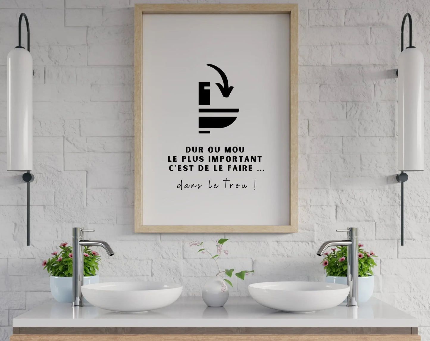 Affiche toilettes Dur ou mou le plus ... dans le trou - Poster minimaliste WC et salle de bain à imprimer - Décoration murale moderne FLTMfrance