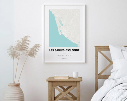 Affiche carte Les Sables-d'Olonne - Villes de France FLTMfrance