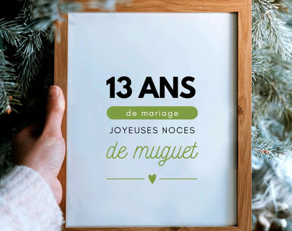 13 ans de mariage Affiche Noces de muguet - Cadeau anniversaire de mariage - FLTMfrance