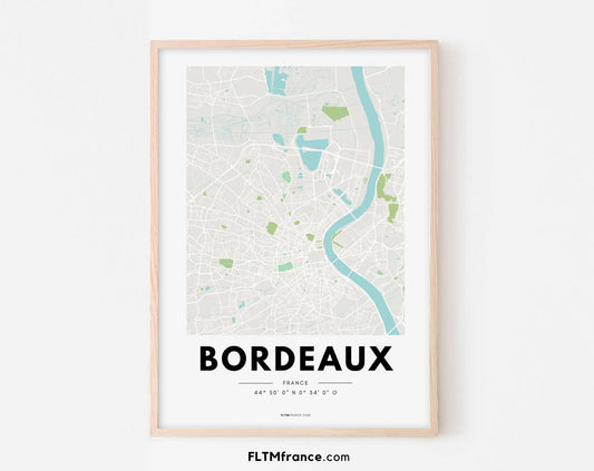 Affiche carte Bordeaux - Villes de France FLTMfrance