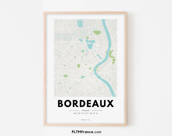 Affiche carte Bordeaux - Villes de France