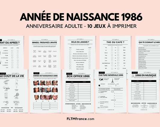 Jeu anniversaire année 1986 - 10 jeux à imprimer pour fêter les 40 ans FLTM