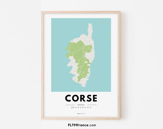 Affiche carte Corse - Région de France FLTMfrance