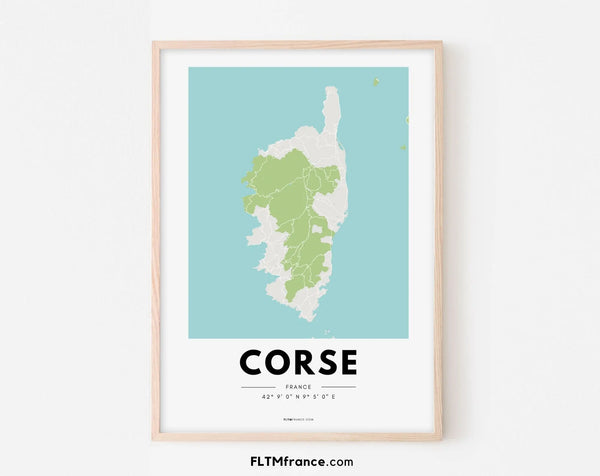 Affiche carte Corse - Région de France