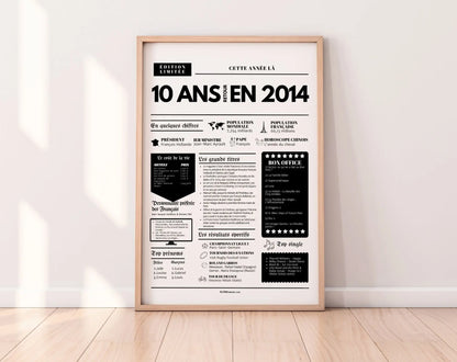Affiche 10 ans retour en 2014 année de naissance - Carte anniversaire 10 ans FLTMfrance