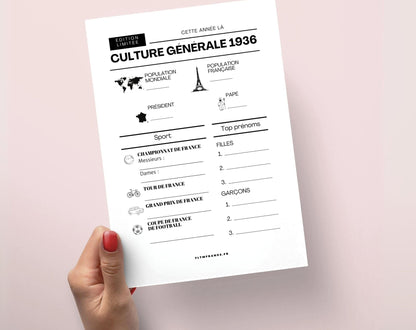 Jeu anniversaire année 1936 - 10 jeux à imprimer pour fêter les 90 ans FLTM