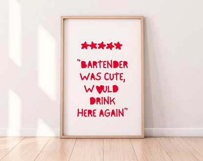 Affiche Bartender was cute, would drink here again - FLTMfrance