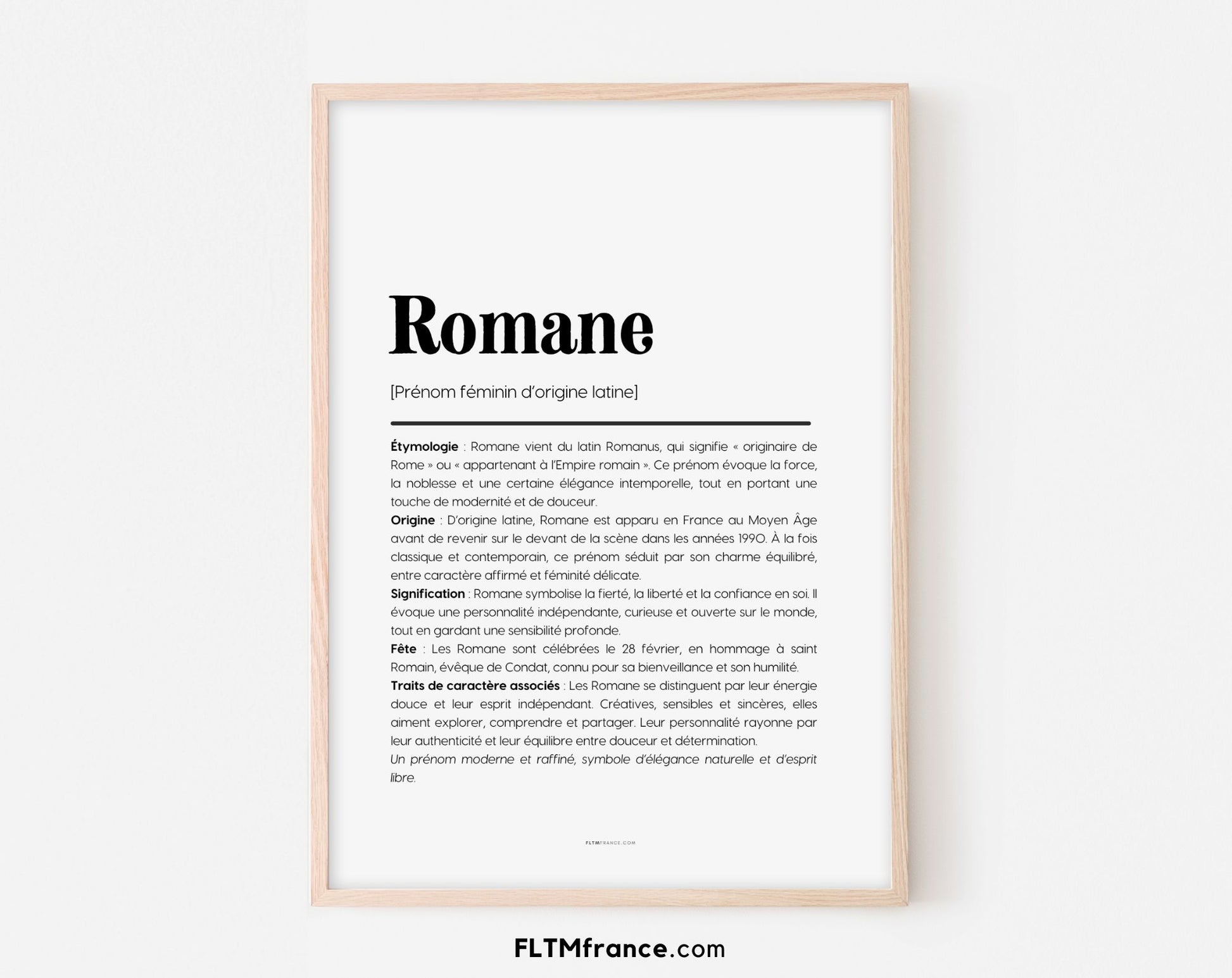 Affiche prénom Romane à imprimer FLTM