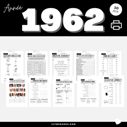 Jeu anniversaire Année 1962 - 10 jeux imprimer pour anniversaire 62 ans FLTMfrance