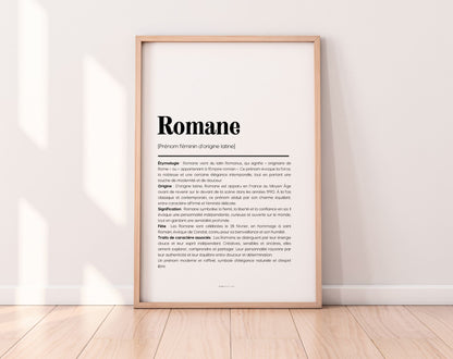 Affiche prénom Romane à imprimer FLTM