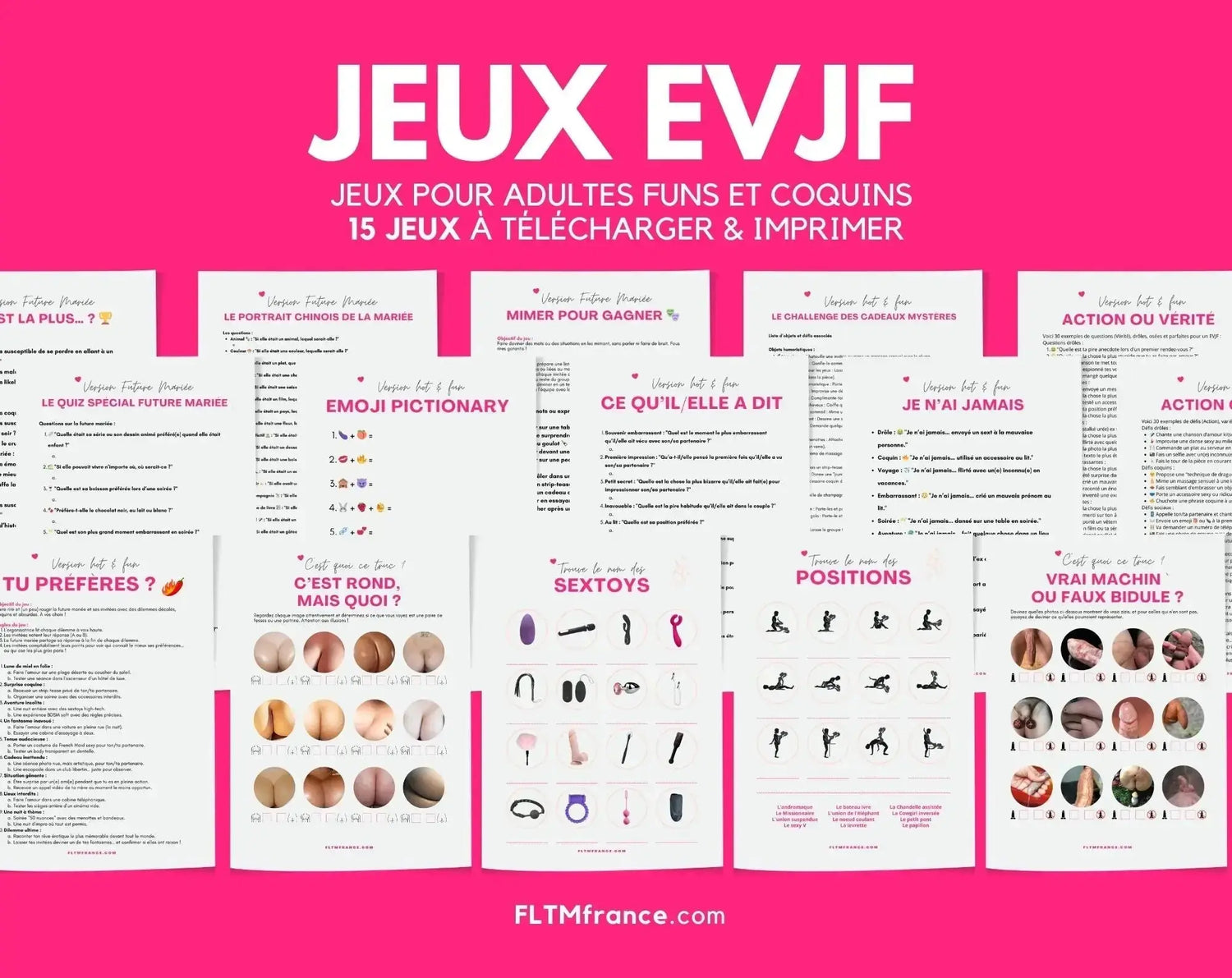 Jeux EVJF - Pack de 15 jeux pour enterrement de vie de jeune fille FLTMfrance