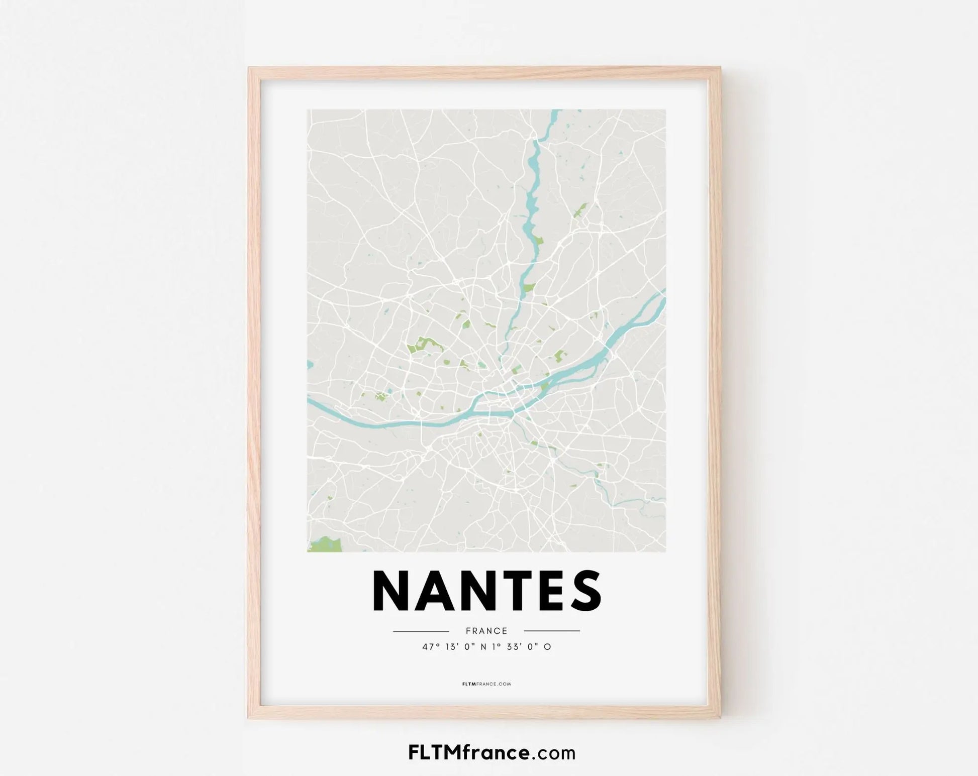 Affiche carte Nantes - Villes de France FLTMfrance