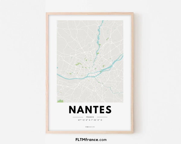 Affiche carte Nantes - Villes de France