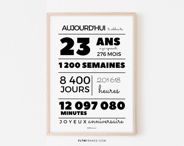 Affiche 23 ans, 276 mois, 1200 semaines - Carte anniversaire