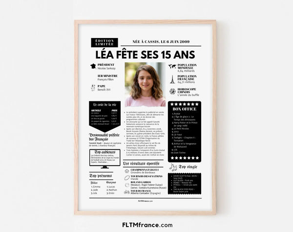 Affiche personnalisée anniversaire 15 ans - Année de naissance