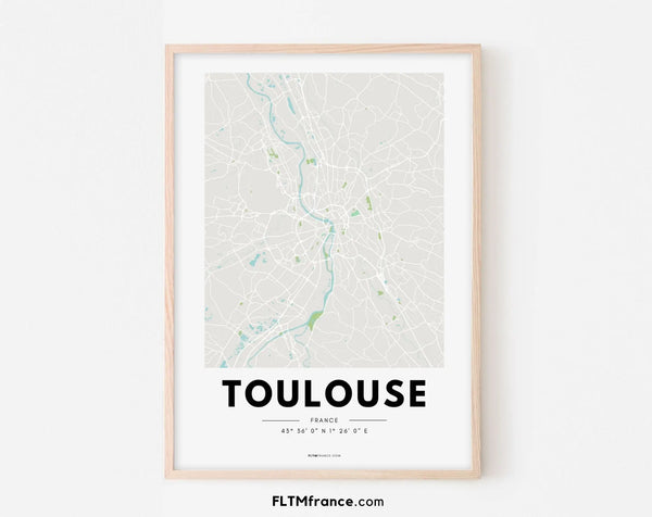 Affiche carte Toulouse - Villes de France