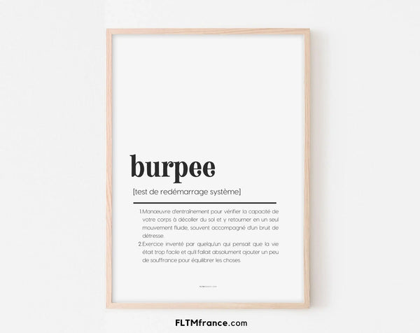 Affiche définition burpee - Affiche définition humour sport