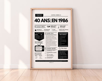 Affiche 40 ans retour en 1986 - Journal de l'année FLTM