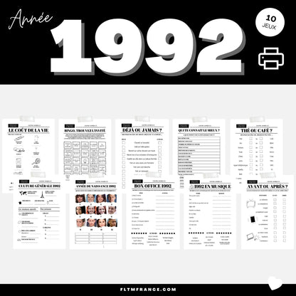 Jeu anniversaire Année 1992 - 10 jeux imprimer pour anniversaire 32 ans FLTMfrance