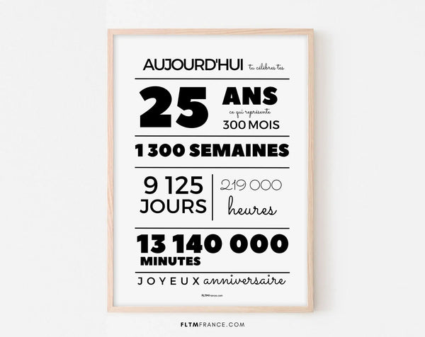 Affiche 25 ans, 300 mois, 1300 semaines - Carte de célébration