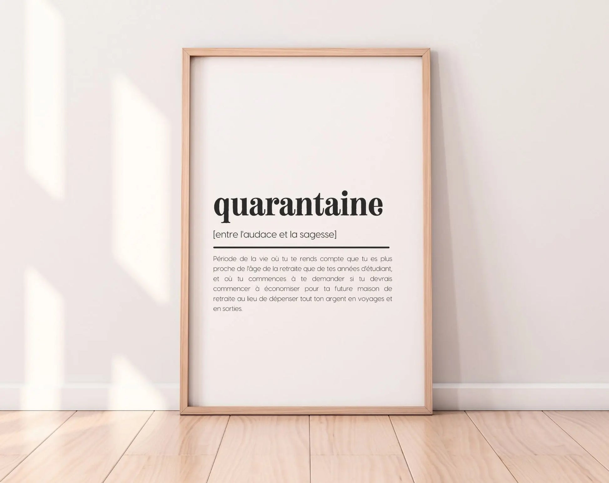 Affiche définition quarantaine - Affiche définition humour 40 ans FLTMfrance