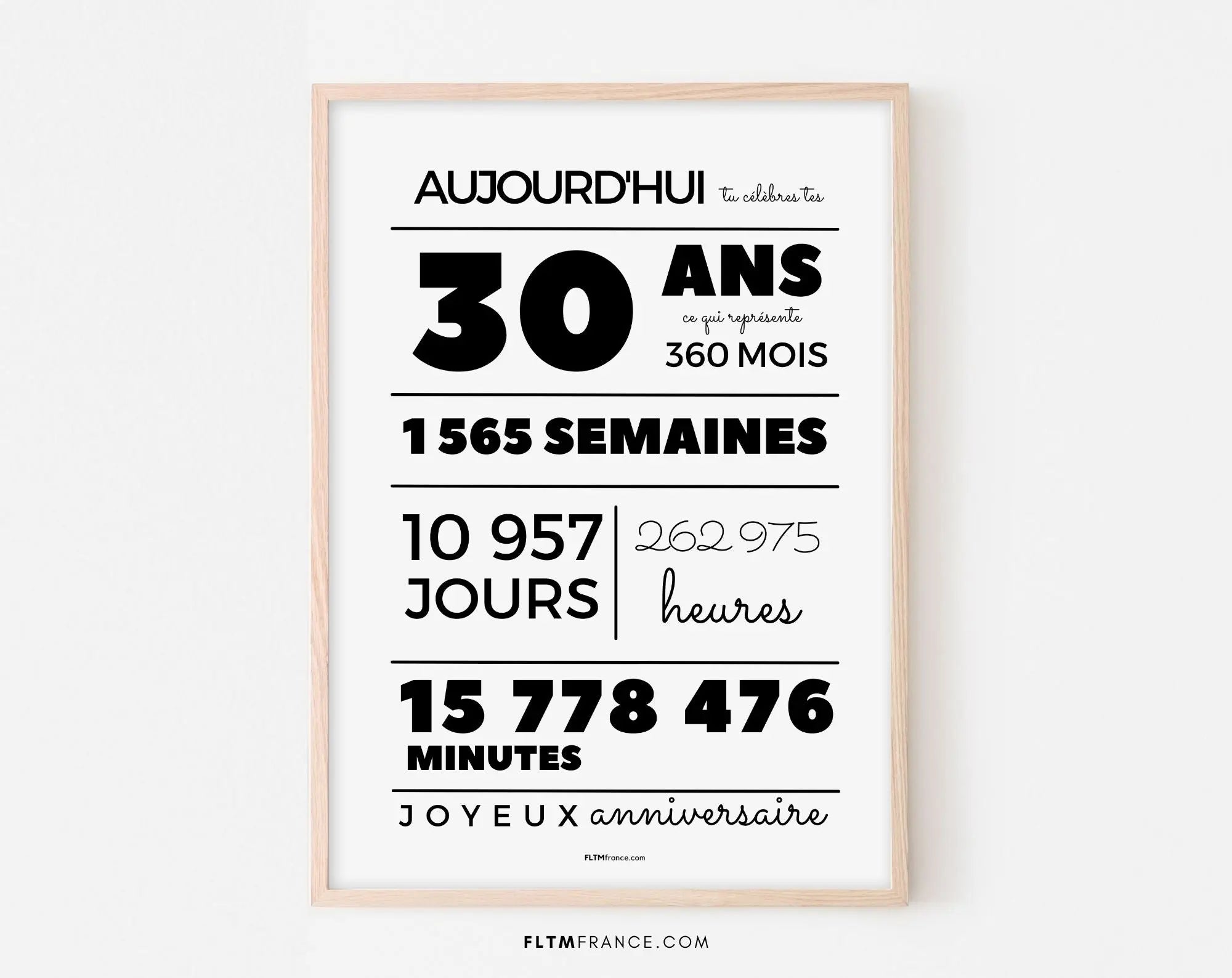 Poster 30 years, 360 months, 1565 weeks - Birthday card - – FLTMfrance