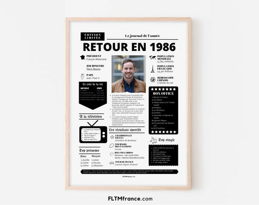 Affiche rétrospective année 1986 - Cadeau personnalisé 40 ans FLTM