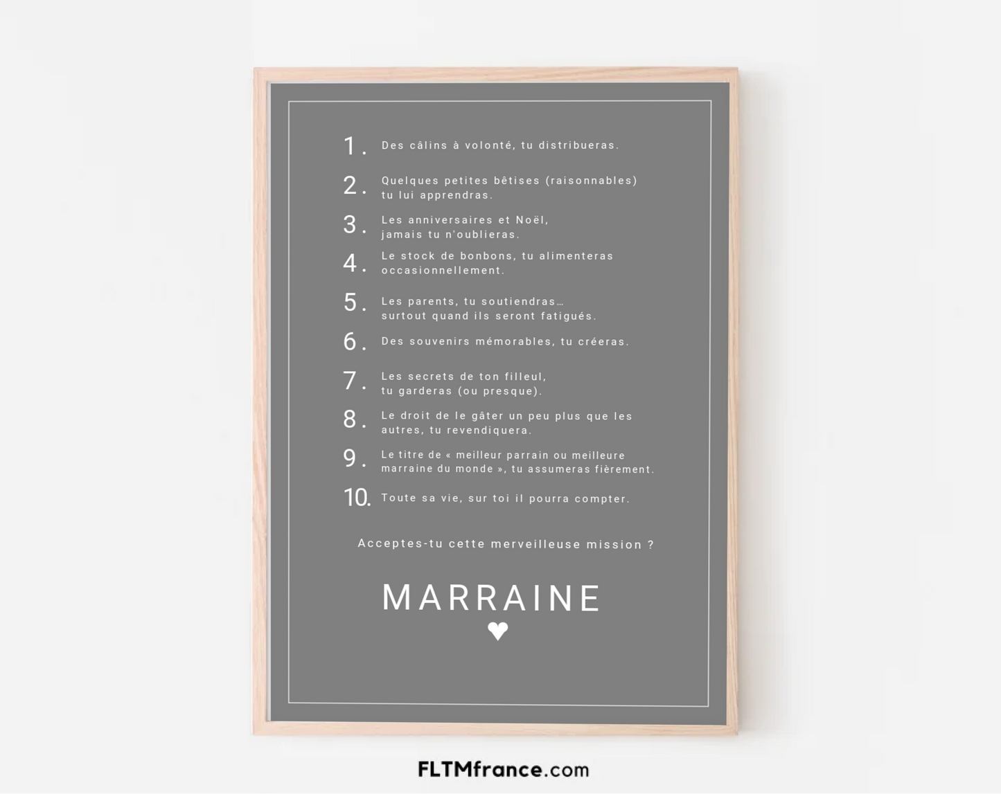 Affiche personnalisée Les 10 commandements du parrain et de la marraine