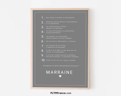 Affiche personnalisée Les 10 commandements du parrain et de la marraine