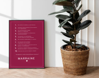 Affiche personnalisée Les 10 commandements du parrain et de la marraine