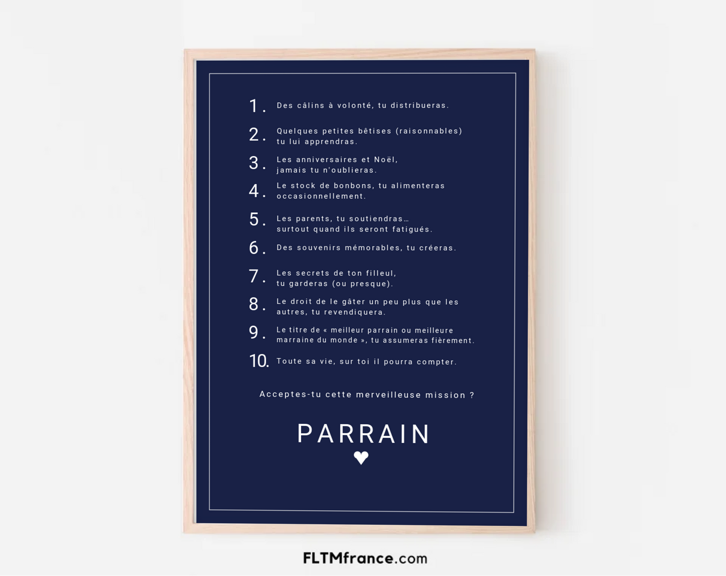Affiche personnalisée Les 10 commandements du parrain et de la marraine