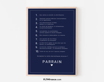 Affiche personnalisée Les 10 commandements du parrain et de la marraine