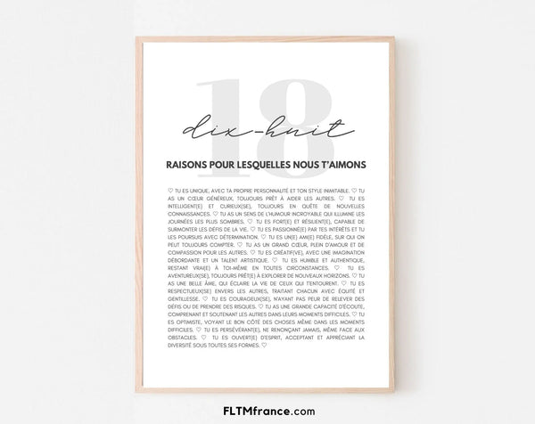 18 raisons pour lesquelles nous t'aimons blanc - Cadeau anniversaire 18 ans