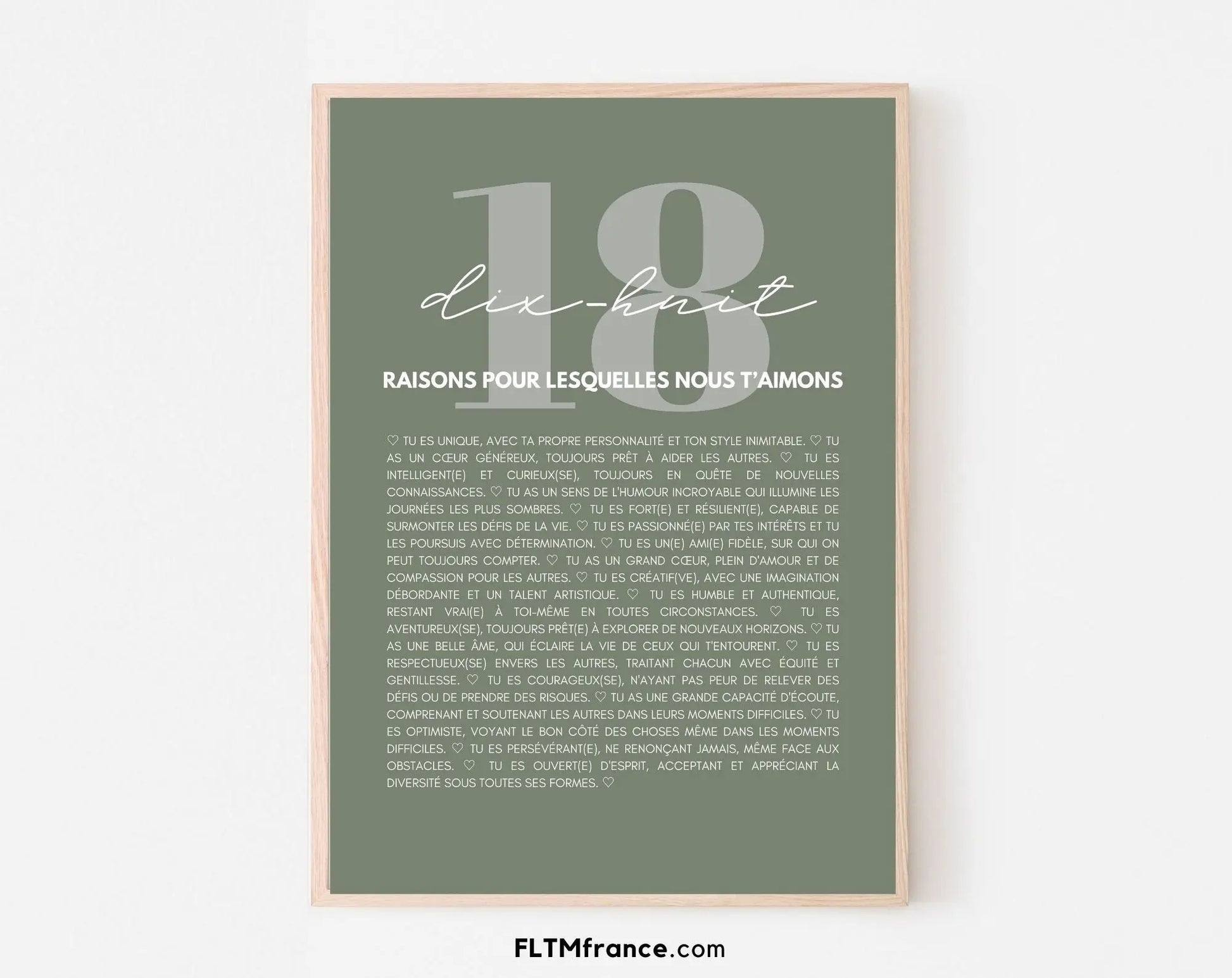 18 raisons pour lesquelles nous t'aimons vert - Cadeau anniversaire 18 ans FLTMfrance