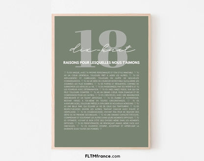 18 raisons pour lesquelles nous t'aimons vert - Cadeau anniversaire 18 ans FLTMfrance