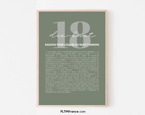 18 raisons pour lesquelles nous t'aimons vert - Cadeau anniversaire 18 ans