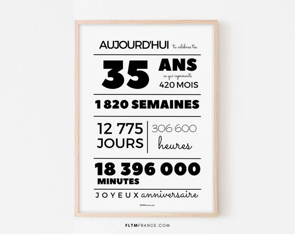 Affiche 35 ans, 420 mois, 1820 semaines - Anniversaire 35 ans