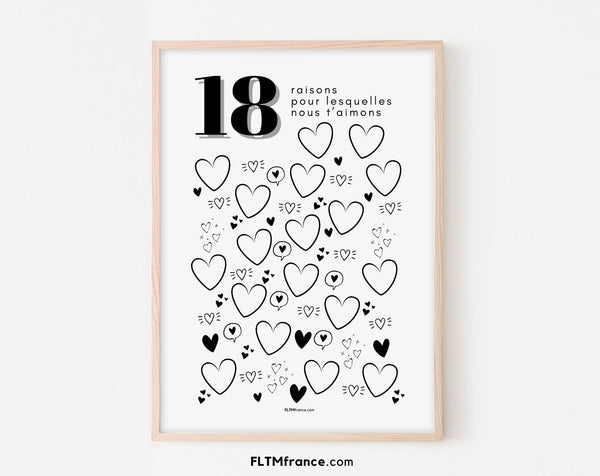 Affiche 18 raisons pour lesquelles nous t'aimons - Livre d'or 18 ans
